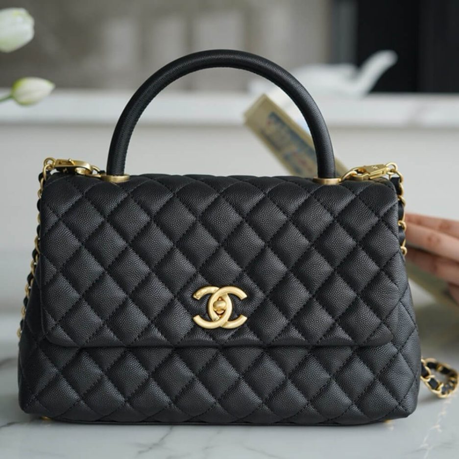 Ch*el large flap bag with top handle(high-end grade)